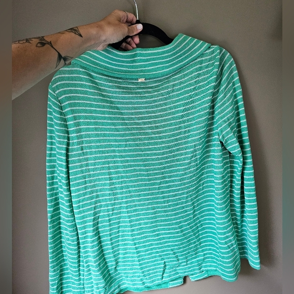 St. John Green White Stripe Sweater Jacket Zip Front - Picture 7 of 7